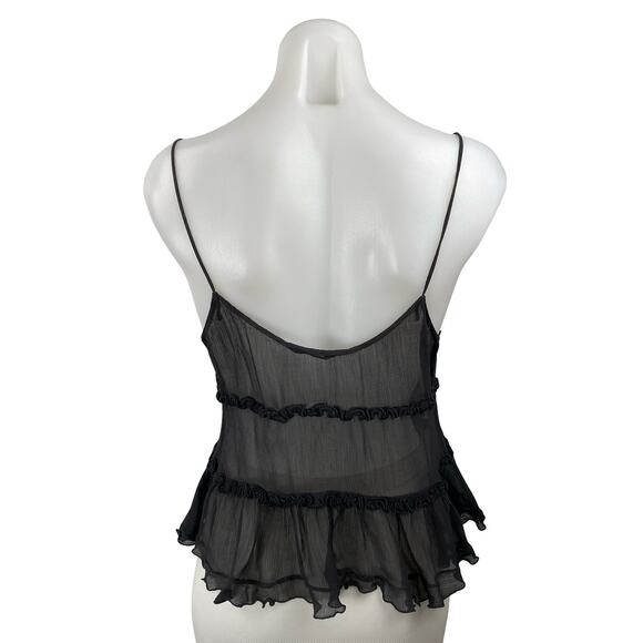 Zara Women's Black Mes Sheer Tie Ruffle Peplum Cami Camisole Tank Top Size M - Picture 4 of 5